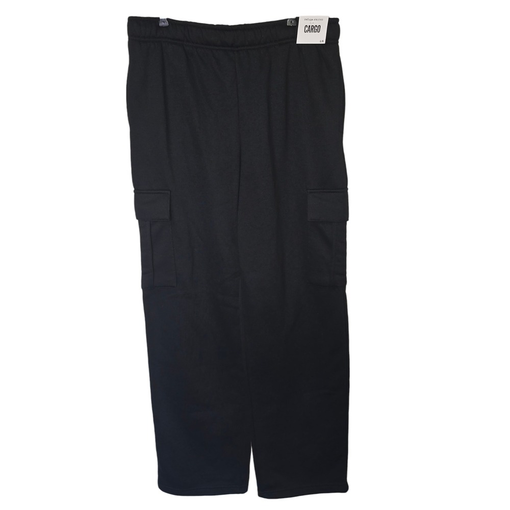Refuge Athletics Womens Cargo Sweatpants Black‎ Fleece Joggers Size Large NWT